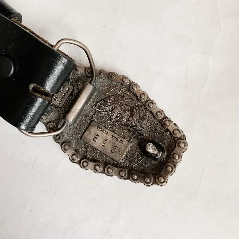Vintage 70s/80s Harley-Davidson Leather Belt with Blue Enamel Buckle Size 36